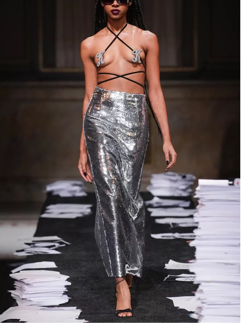 Kim Shui Silver Pailette Maxi Skirt‎ Sz M